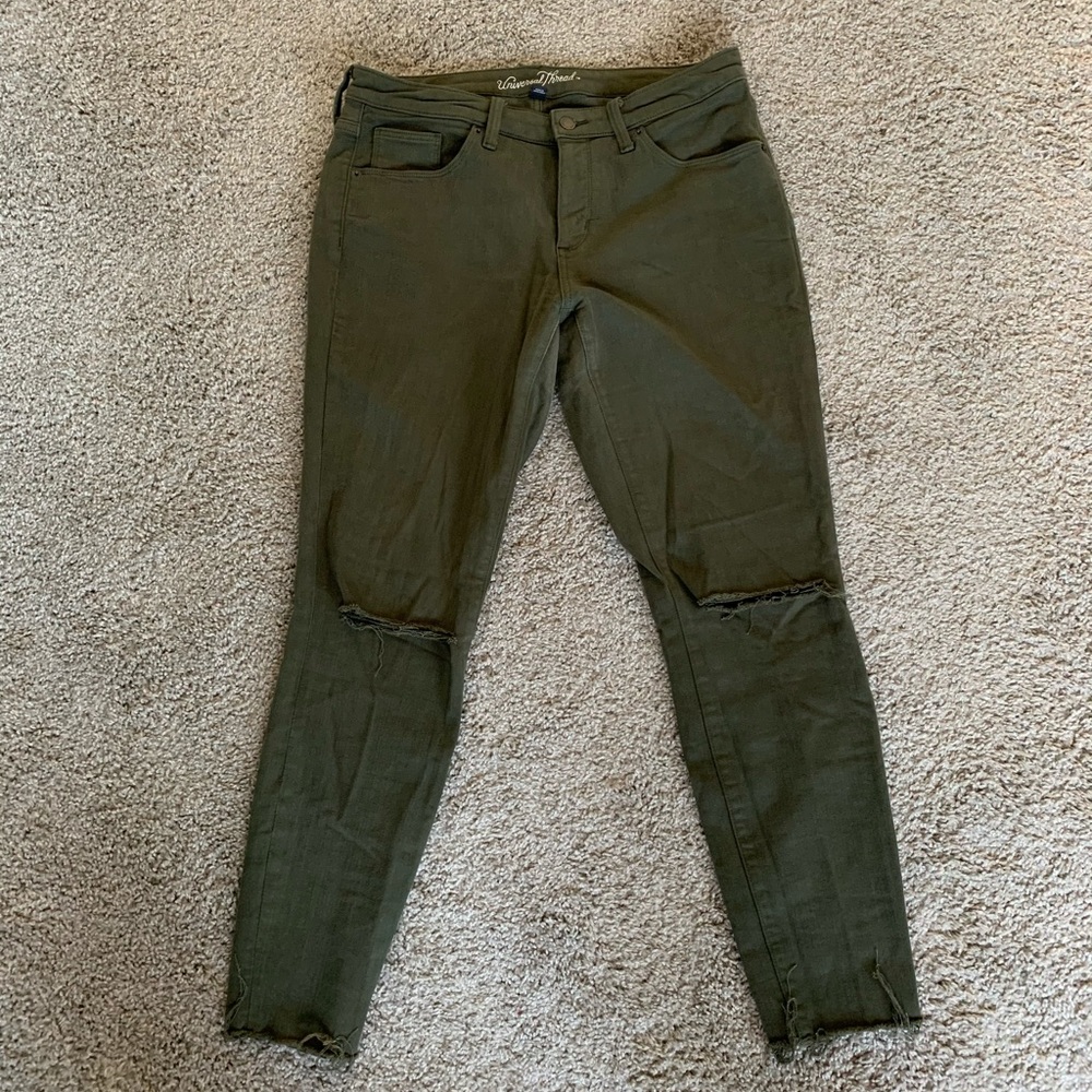 Olive Colored Distressed Skinny Jeans